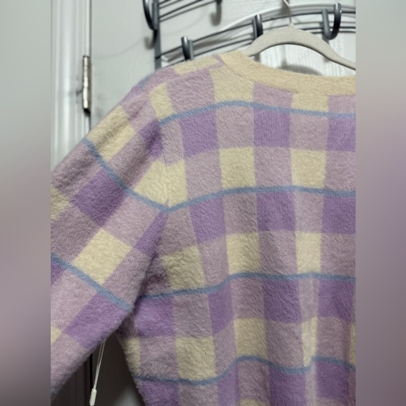 NWT Cyrus NYC Mink Button Down Cardigan plaid light academia preppy clueless L - Picture 14 of 16